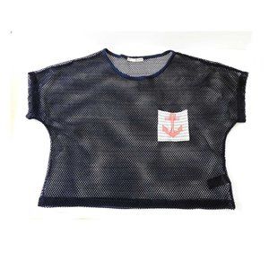 Papaya Dark Blue Fishnet Short Sleeved Top Size M Beach Nautical Anchor Design